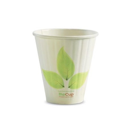 8oz (90mm) Double Wall Bio Coffee Cup Leaf White 1000 pcs